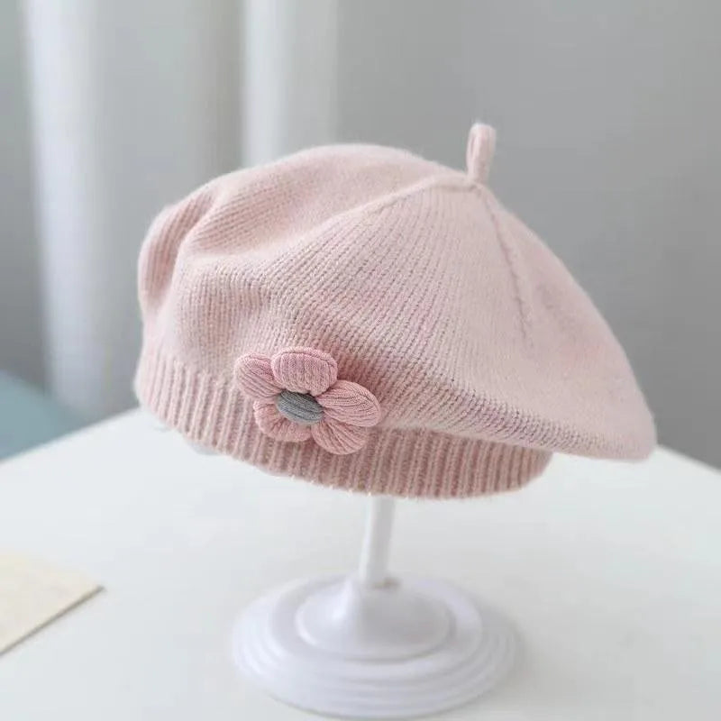 Winter Warm Flower Baby Beret Knitted Beanie Hat