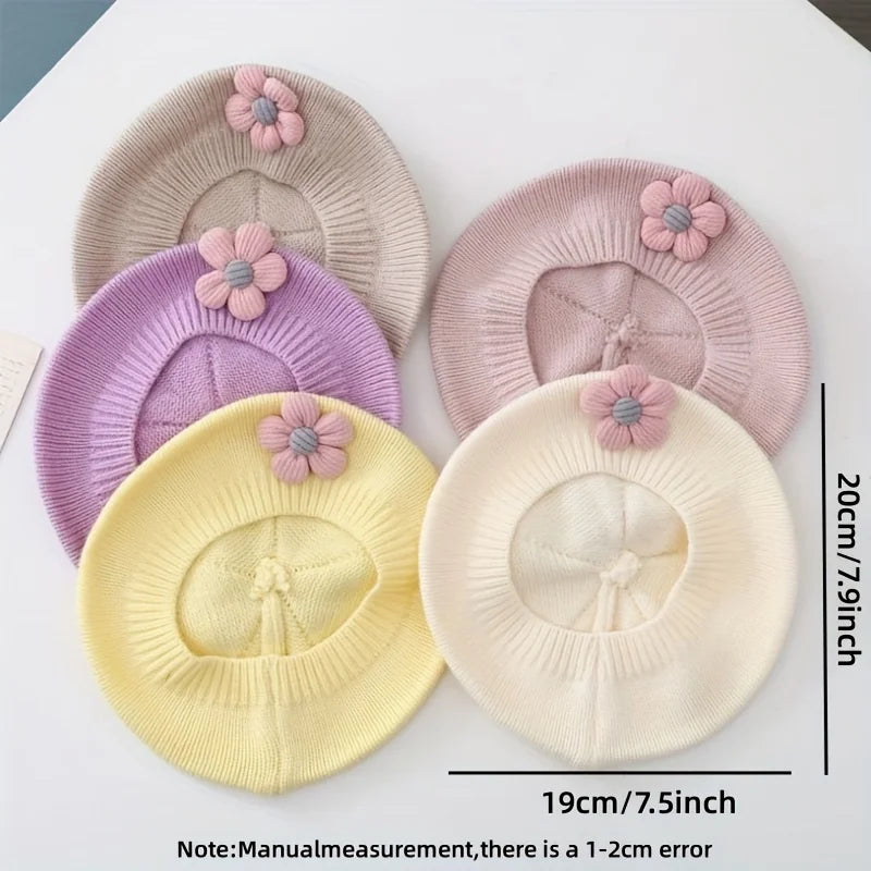Winter Warm Flower Baby Beret Knitted Beanie Hat