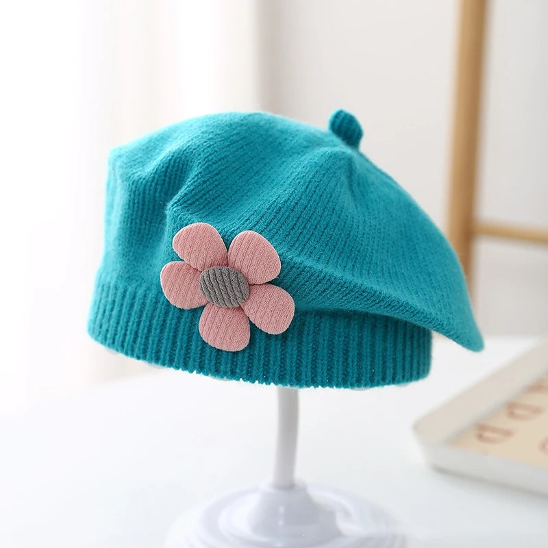 Winter Warm Flower Baby Beret Knitted Beanie Hat