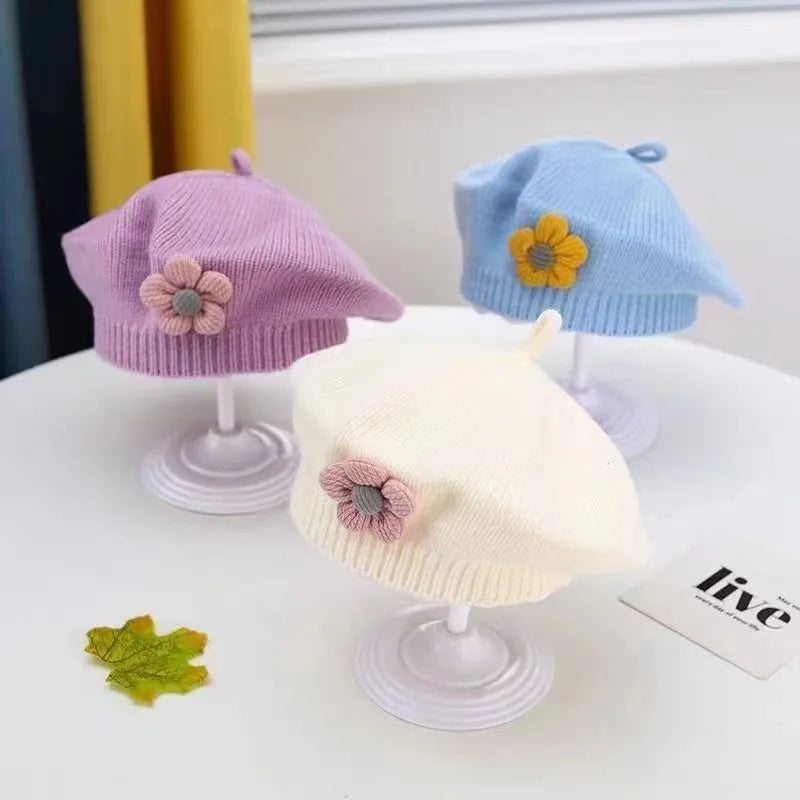 Winter Warm Flower Baby Beret Knitted Beanie Hat