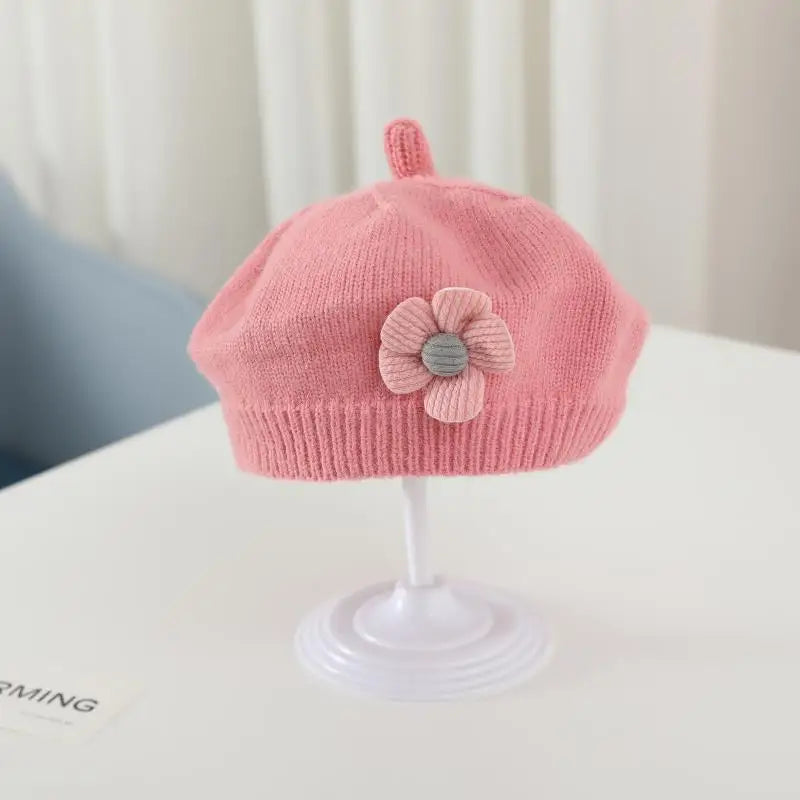 Winter Warm Flower Baby Beret Knitted Beanie Hat
