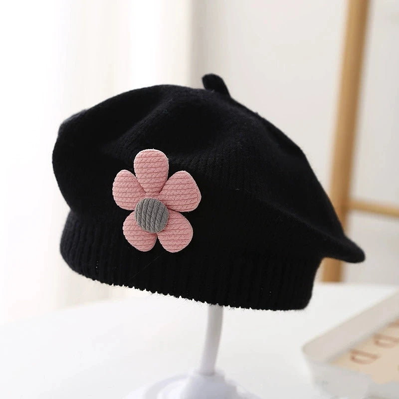Winter Warm Flower Baby Beret Knitted Beanie Hat