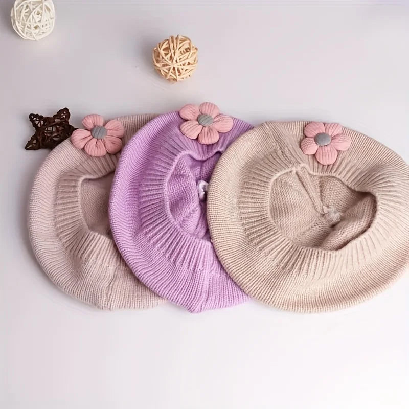Winter Warm Flower Baby Beret Knitted Beanie Hat