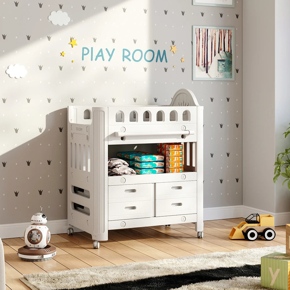 Maybloom Baby Diaper Changing Table with 4 Drawers and Storage Shelf