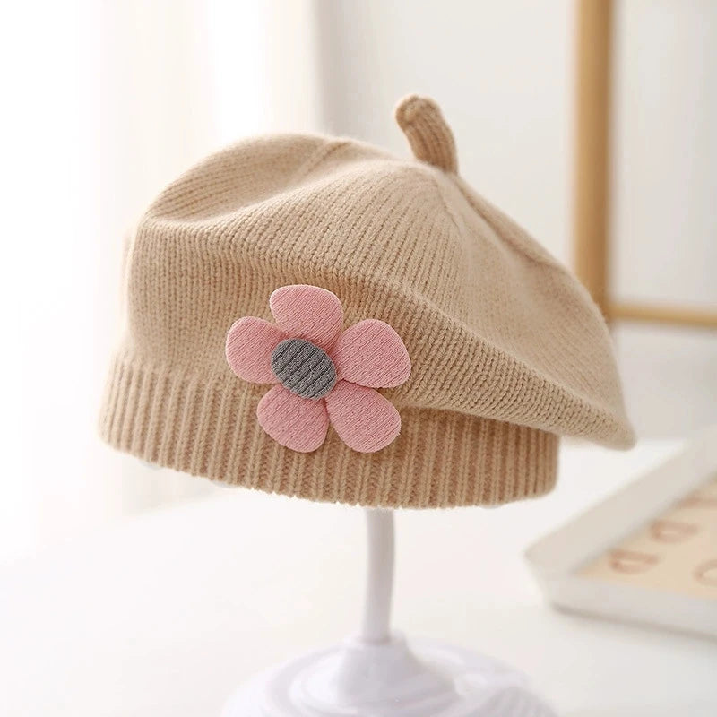 Winter Warm Flower Baby Beret Knitted Beanie Hat