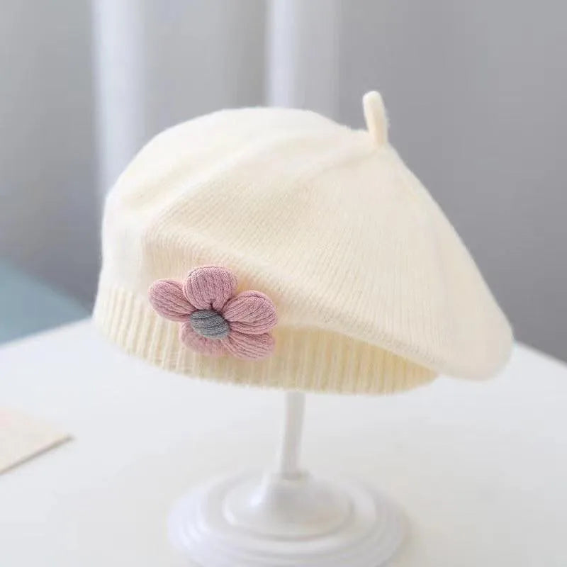 Winter Warm Flower Baby Beret Knitted Beanie Hat