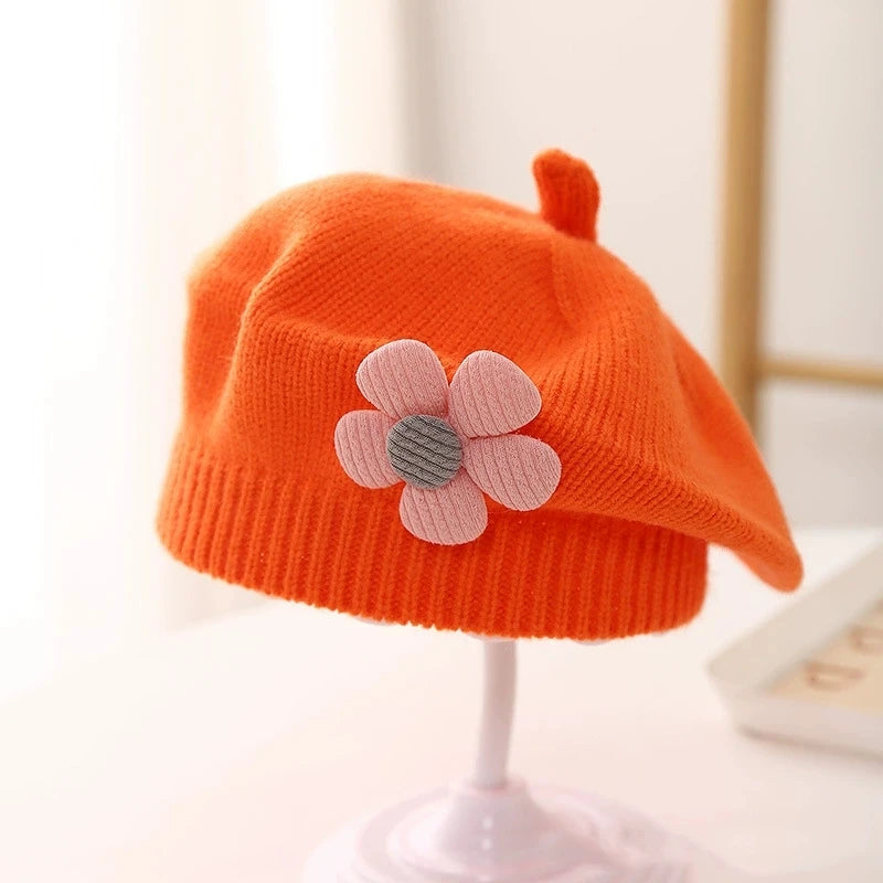 Winter Warm Flower Baby Beret Knitted Beanie Hat