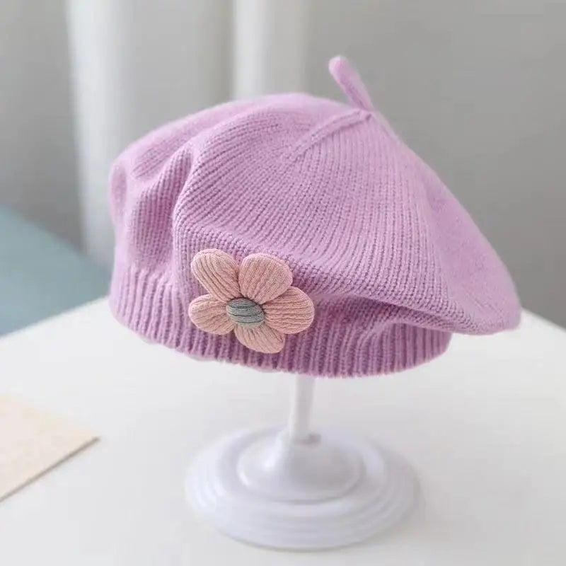 Winter Warm Flower Baby Beret Knitted Beanie Hat