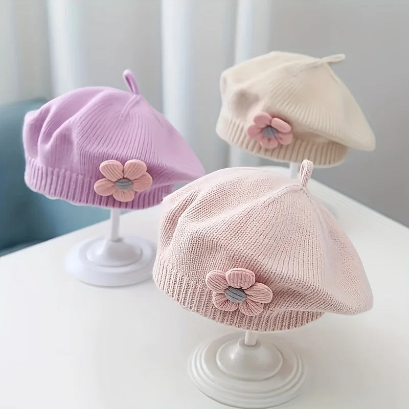 Winter Warm Flower Baby Beret Knitted Beanie Hat