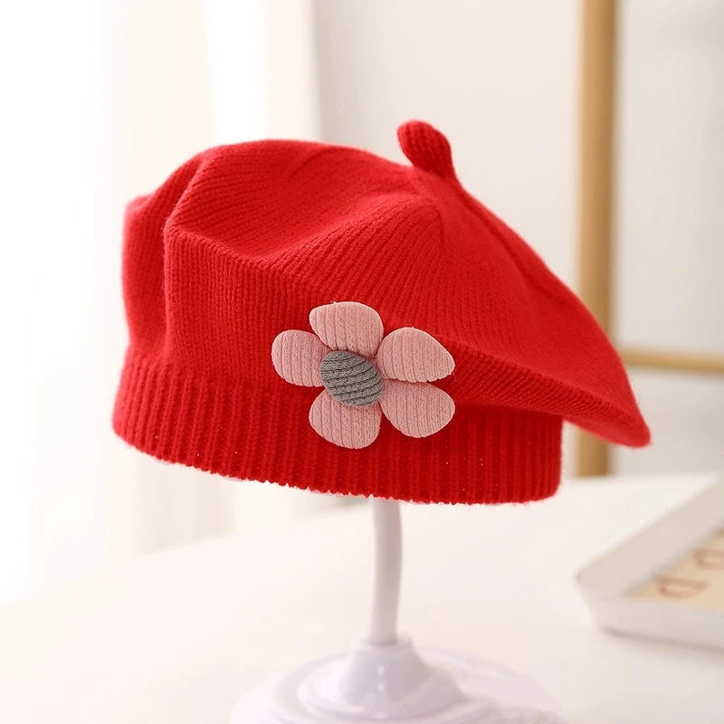 Winter Warm Flower Baby Beret Knitted Beanie Hat