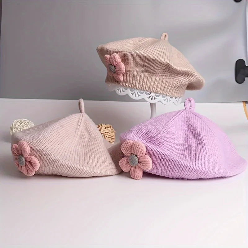 Winter Warm Flower Baby Beret Knitted Beanie Hat