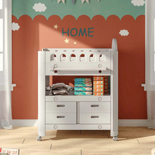 Maybloom Baby Diaper Changing Table with 4 Drawers and Storage Shelf