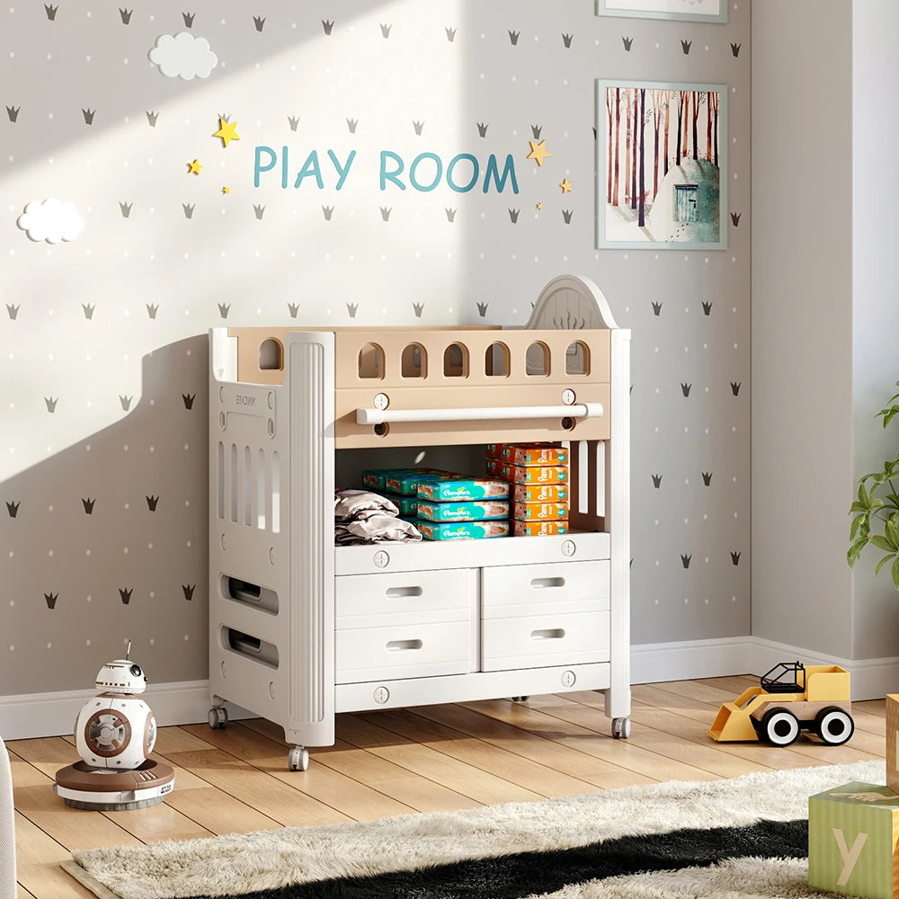Maybloom Baby Diaper Changing Table with 4 Drawers and Storage Shelf